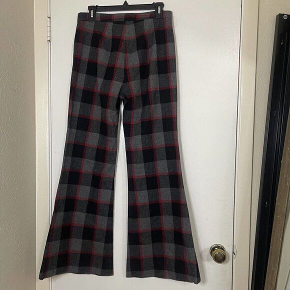 JUST CAVALLI Gray Plaid Wool blend High waist Flare leg Knit pants size 44 - Picture 5 of 6